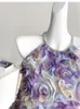 Casual Dresses 2023 French Romantic Purple For Women 3D Flower Decoration Dress O Neck Beaded Party Sleeveless Y3972