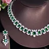 Necklace Earrings Set CWWZircons Luxurious Elegant Green Cubic Zirconia Big Women Wedding Event Costume For Brides T716