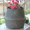 Storage Baskets Handmade Bamboo Nordic Foldable Laundry Straw Wicker Rattan Seagrass Belly Garden Flower Pot Planter Basket 230613