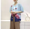 ミヤケのファッションを販売する女性用ジャケットo-neck chinoisherie花柄のプリントフォールドハーフスリーブシングルブレストコート在庫