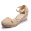 Sandalen Vrouwen Gevlochten Espadrille Knoop Knop Enkelband Wedge Linnen Zomer 6 cm Hak Platform Espadrilles Schoenen