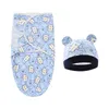 Filtar Swaddling 2pcsSet 06 Månad Baby Swaddle Cotton Sleepsack Filt Wrap Hat Set Spädbarn Justerbar Born Sleeping Bag 230613