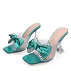 Liyke 2023 Новый стиль розовые женские тапочки сандалии модные жемчужины Bowknot High Heels Pvc Прозрачная обувь летние мулы насосы