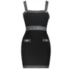 Robes décontractées Est Lady Bandage Dress Noir Argent Mix Élégant Lion Motif Bouton Orné De Mode Soirée Shopping Robe
