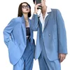 Men's Suits Blazers Men Women 2 PCS Sets Couple Streetwear Fashion Business Casual Loose Office Jacket Pant Oversize 230613