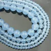 Pierres précieuses en vrac 15 "(38cm) Strand Round Natural Light Blue Stone Rocks 4mm 6mm 8mm 10mm 12mm Perles de pierres précieuses pour la fabrication de bijoux Bracelet