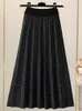Skirts Knitted Pleated Skirt Women 2023 Fall Winter Vintage Geometric Print A Line High Waist Midi Long Female Mid-length