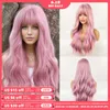 Lace Wigs oneNonly Long Pink Wig with Bangs Natural Wave Heat Resistant Wavy Hair Synthetic Wigs for Women Lolita Cosplay Z0613