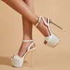 Liyke Sexy Party Nightclub Stripper Women 17cm Sandals Black White Leather Summer Open Toe Backle Bouteau High Heels Platform Shoe