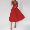 Casual klänningar ärmlös spaghetti rem midi klänning kvinnor vneck backless eleganta kvinnliga fasta klänningar 2023 sommar lady party vestido ny ren z0612