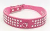 personalized Length Suede Skin Jeweled Rhinestones Pet Dog Collars Three Rows Crystal Diamonds Studded Puppy Dog Collar JN13