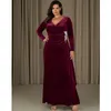 Vestidos tamanho grande Vestido de veludo com decote em V 4XL5XL Stretch Elegante Luxo Festa Maxi Manga Longa Vinho Vermelho Noite Feminino