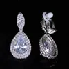 Boucles d'oreilles de créateur à clip de mode pour femmes colorées AAA zircon cubique bleu goutte d'eau diamant argent balancent mariée mariage luxe boucle d'oreille bijoux cadeau