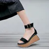 حزام 2023 إصبع القدم من جلد الغزال من جلد الغزال مشبك الكاحل Peep Peep Womens Platform Wedge High Heel Shoes Slingbacks 10styles 446 755 643