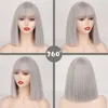 Lace Wigs Korte Synthetische Zilvergrijs Bob met Pony Korte Rechte Bob Pruiken voor Vrouwen Cosplay Dagelijkse Partij Rode blackpink Pruik Z0613