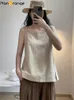 Camis HanOrange 2022 Summer Linen Camis Women Cool Loose Thin Slash Neck Camisole Casual Sleeveless Top Female Black/Beige