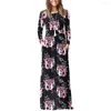 Casual Dresses Gule Women's Long Sleeve Round Neck Loose Plain Floral Empire Midja PLEATED MAXI MED FACKETS