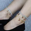 Anklets marknadsföring endast 2 isade ut bling tennis fotkedja ben för kvinnor 5a kubik zirkonia cz läcker körsbärs charm anklet