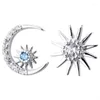 Stud Earrings Arrival Fashion Temperament Silver Plated Jewelry Fresh Asymmetric Moon And Sun Crystal E066