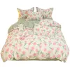 Set di biancheria da letto Set di biancheria da letto in cotone Kawaii 100 per ragazze Donna Bambini Set di 4 pezzi carino Set di lenzuola con angoli piatti con copripiumini Queen King Size Z0612