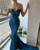 Elegante azul marino vestidos de baile cariño sirena fiesta vestidos de noche plisados formal largo vestido para ocasiones especiales
