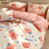 Bettwäsche-Sets, niedliche Erdbeerblume, koreanisches Bettwäsche-Set, Twin-Voll-Queen-Size-Vierteiler, Baumwolle, Spannbettlaken, Bettbezug-Set Z0612