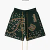 Shorts Masculino High Street Moda Marca RHUDE Verão Novo Flor de Caju Cordão Feminino Solto Casual Short de Lã