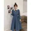 Werueruyu Women French Vintage Dresses Spring Long Long Live Weist Solid Solid Lady Dress 210608
