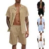 Men's Tracksuits Mens Fashion Leisure Beach Holiday Solid Color Short Sleeved Shorts Cotton And Linen Suit Two Piece