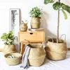 Storage Baskets Handmade Bamboo Basket Folding Clthoes Laundry Straw Wicker Rattan Seagrass Belly Garden Flower Pot Plant 230613