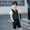 Camisas Colete Infantil Ternos Coreano Crianças Meninos Performance Roupas Traje Anfitrião Verão Criança Colete Shorts Camisas Conjuntos L1804 230613