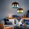 Pendelleuchten, moderne blaue grüne LED-Leuchten, Beleuchtung, Glanz, Wohnzimmer, Esszimmer, Dekor, Glaslampe, Innencafé, Bar, Hängeleuchten