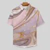 Camicie casual da uomo Camicia allentata liquida Uomo Vacanze Rosa Marmo e oro Grafica hawaiana Maniche corte Streetwear Camicette oversize