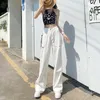 Dżinsy damskie proste nogi białe dla kobiet Koreańskie trendy mody rozryte dna streetwearu nastoletnie dziewczyna workowate dżinsowe spodnie swobodne ubrania
