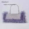 Totes glittrande kristallfjäderhandväskor för kvinnor 2022 Designer Luxury Boutique Rhinestone Chain Box Crossobody Bags Wedding Fashion