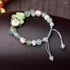 Charm Bracelets Original Exquisite Light Green Crystal Synthetic Flower Bracelet Statement Golden Sand Coloured Glaze Personal