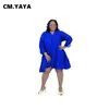 Plus Size Kleider CM.YAYA Frauen Größe Kleid Solide Volle Hülse V-ausschnitt Lose Midi Mode Casual Streetwear Sommer Outfit Vestidos 230613