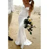 Sexy Beach Simple V Neck Sheath Wedding Dress Backless Sweep Train Sleeveless Pleats Spaghetti Straps Bohemian Bridal Gowns Custom Made