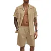 Men's Tracksuits Mens Fashion Leisure Beach Holiday Solid Color Short Sleeved Shorts Cotton And Linen Suit Two Piece