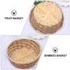 Cestas de Armazenamento Cesta de Frutas Servindo Vime Recipiente Rattan Bandeja de Pão Lanche Tigela Redondo Bambu Decorativo Rústico 230613