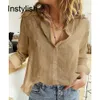 Dames Blouses Shirts Vrouwen Casual Lange mouw Katoen Linnen Losse Shirt Elegante Effen Harajuku Revers Blouse Vintage Oversized Tops Y2K Streetwear Tuniek 230613