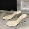 Liyke, zapatillas de cuña con diamantes de imitación de cristal a la moda para mujer, zapatillas de verano con punta abierta y tacones altos, zapatos femeninos, sandalias transparentes de PVC