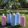 Party Decoration Set of 5 Blue Pink White Gold Sliver Round Pillar Cake Stand Cylinder sockel Iron Pedestal for Wedding Yudao326