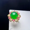 Alianças de casamento verde ágata anel de dedo charme simples cor de ouro flor de cobre ajustável pedra com zircão para mulheres