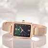 ساعة معصم RELOGIO ROSEGOLD FEMININO FASHION MALACHITE GREEN RESTANGLE QUARTZ WRIST WAST FOR