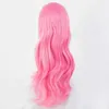 Perucas de renda Peruca rosa Fei-Show Sintético resistente ao calor Longo ondulado Franja inclinada Cabelo Traje de desenho animado Carnaval de Halloween Cos-play Peças de cabelo Z0613