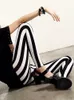 Женские леггинсы YSDNCHI Черные белые брюки полосатые эластичные брюки печатать фитнес -леггинсы для женщин
