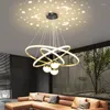 Lampadari Lampada a sospensione a LED per cucina domestica Sala da pranzo Soggiorno Lampadario da tavolo con proiezione stellata nordica a strisce lunghe