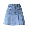 Röcke Sommer Plissee Denim Mini Für Frauen Hohe Taille Plus-size Übergroße Dünne Jeans Bodycon Leichte Strech 8Z