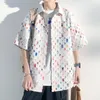 Chemises décontractées pour hommes surdimensionnés hommes Style coréen chemise à manches courtes à carreaux 2023 été graphique Harajuku Blouses homme femmes vêtements unisexe
